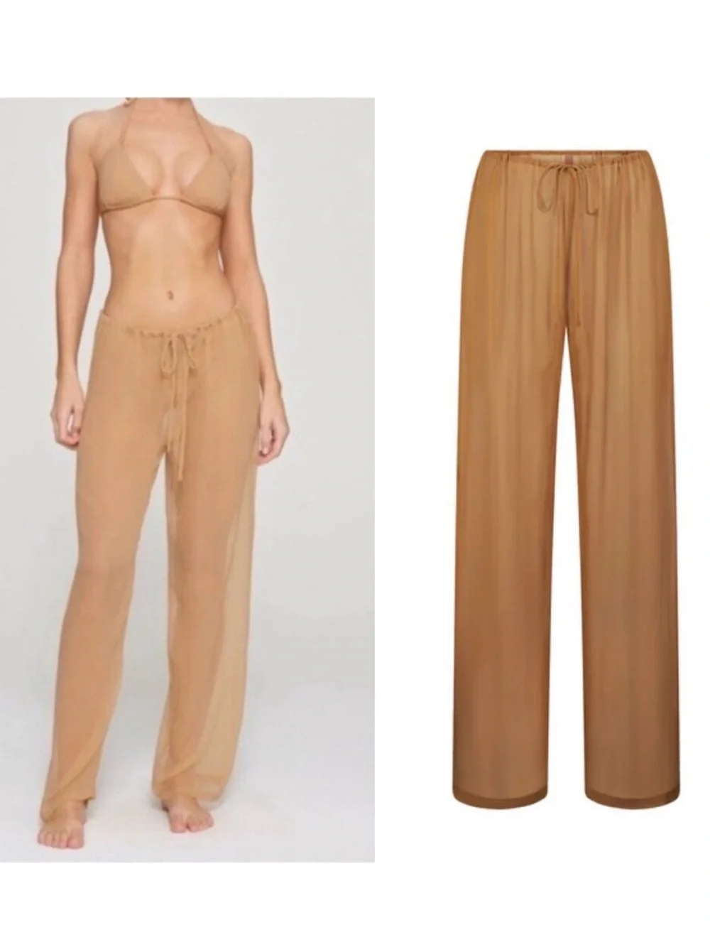 NWT Skims Silk Crinkle Chiffon Coverup Pants Ochre XS